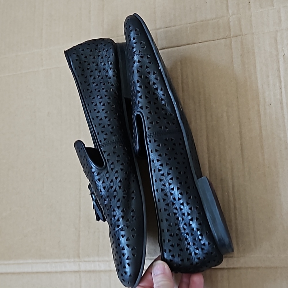 Patricia Nash Francesca black perforated tassel loafers-10 - Picture 3 of 11